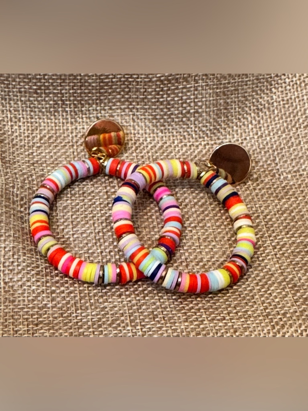 Multicolor Heishi Bead Open Hoop Earrings - Picture 1 of 3
